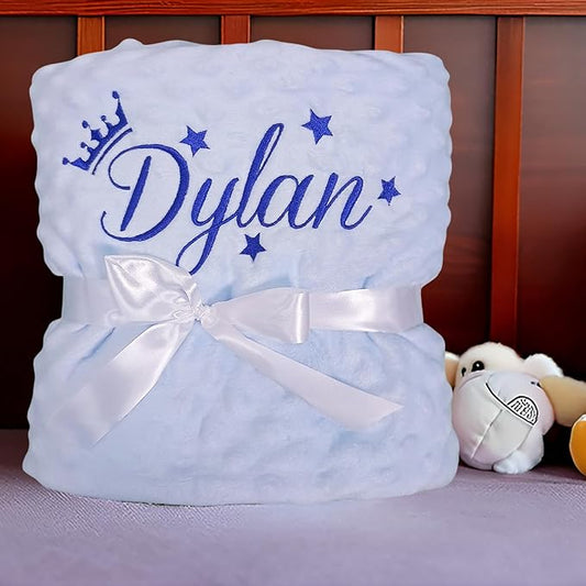 Bella's Giftshop Personalized Baby Blankets for Boys, Custom Embroidered Minky Fleece Baby Blanket with Name, Perfect Newborn Shower Christening Birthday Gifts, Ultra Soft, 27 * 35 inch-Blue