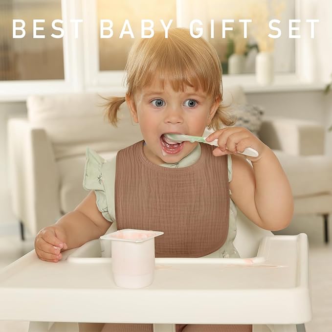 Muslin Baby Drool Bibs for Unisex Boys Girls, 10 Pack Soft Cotton Baby Bib for Teething Drooling, Essentials Shower Gift (10, Brown)