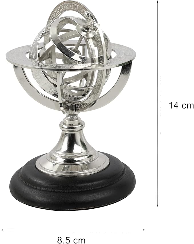 Antique Vintage Zodiac Armillary Brass Sphere Globe Wooden Display | Pirate's Antique Ship Decor | Nagina International (Small, Nickel Plated)