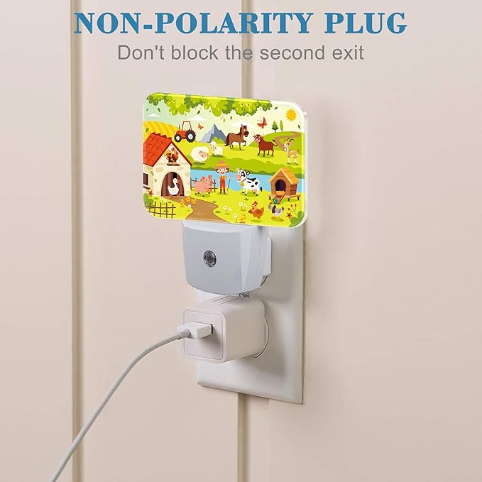 Cartoon Farm Life Night Light for Kids, Farm Animals LED Night Light Plug into Wall with Dusk to Dawn Sensor for Girls Boys Women Men Bedroom, Hallway, Kitchen, Bathroom, Stairs Decor