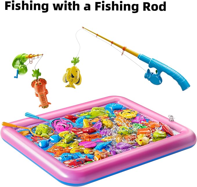 TEMI Fishing Toy for Kids 3-8 Years Old, Bath Toy for Child, Magnetic Fishing Pole for Toddlers, Summer Water Toys for Boys and Girls, Outdoor and Indoor Toys, Gifts for Birthday and Holidays