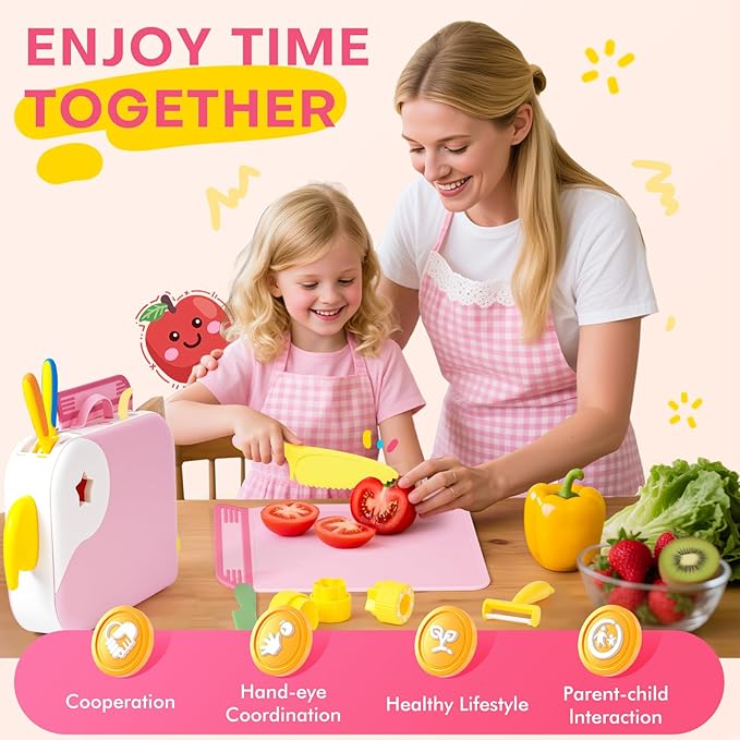 Toddler Girl Cooking Set with Storage Box-Girls Pink Kitchen Set,Safe PP Material Baby Girl Montessori Kitchen Tools for Real Cooking,Dishwasher Safe,Fun Bird-Shaped Little Chef Set