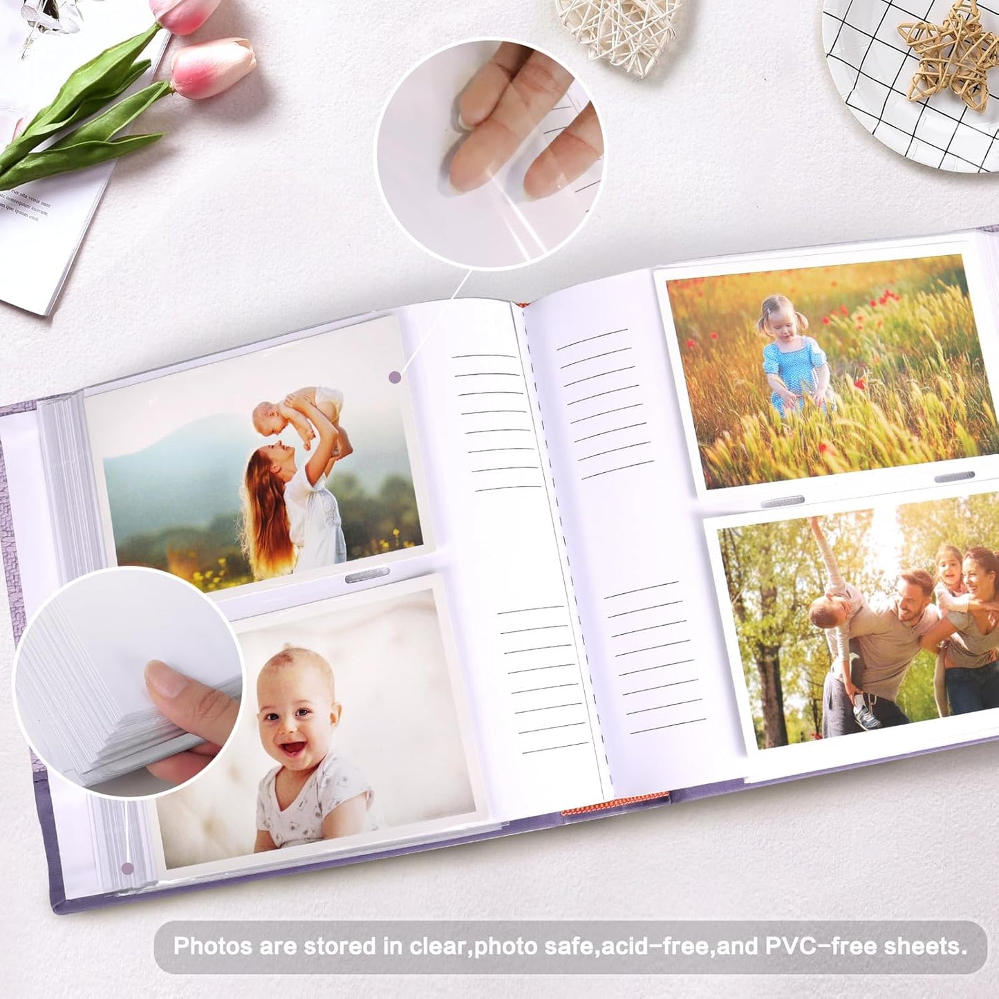 RECUTMS Photo Album 4x6 200 Photos with Writing Space, Photo Album with Memo, Leather Cover with Front Window, 200 Photos 4x6 Picture Album Book for Wedding Family Baby Travel Graduation (Black)