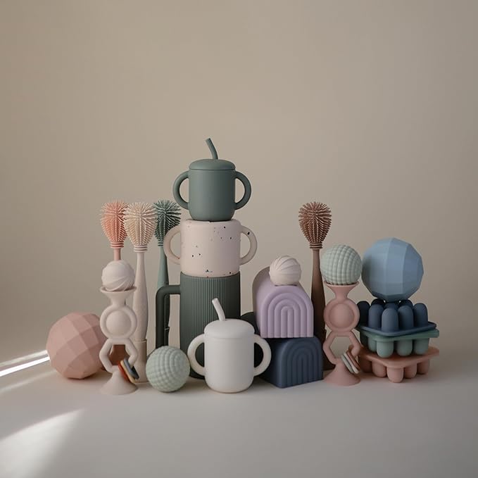 mushie Baby Bottle Brush | Soft Silicone with Suction Base (Blush)