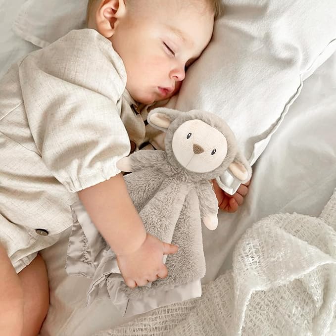 Lamb Baby Security Blanket for Boys Girls, Lovey Fluffy Snuggle Toy Great Shower Gift for Baby Newborn Plush Stuffed Animal, Brown 13.5 Inch