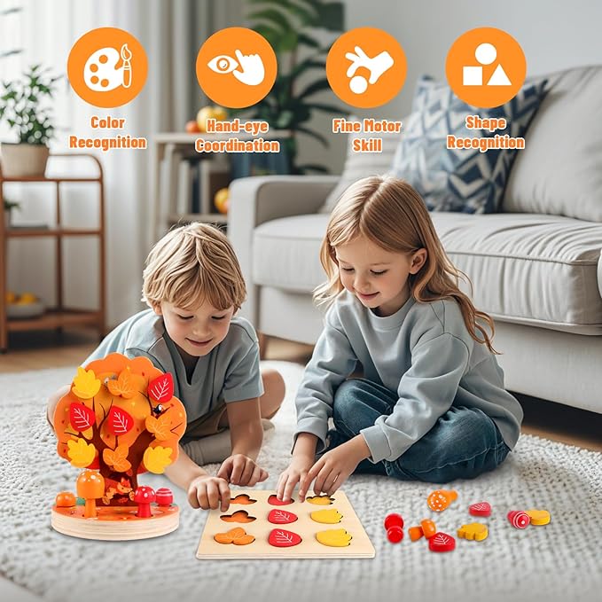 Montessori Toys for 3 4 5 6 Year Old - Wooden Sensory Toy for Toddlers - Shape Sorting Puzzle for Fine Motor Skills - Apple Picking Magnetic Tree Toy,Hand-Eye Coordination,Color Recognition