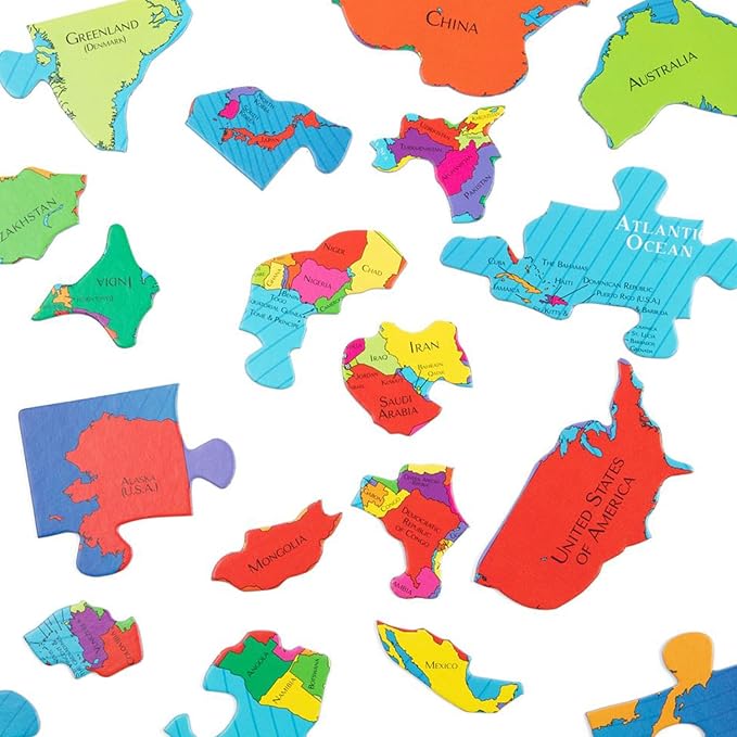 GeoToys GeoPuzzle, World Shaped Jigsaw Puzzles, 68 Pc Geography Puzzle, Geography Game & Map Puzzle, Jigsaw Puzzles for Kids Ages 6-9 Years Old