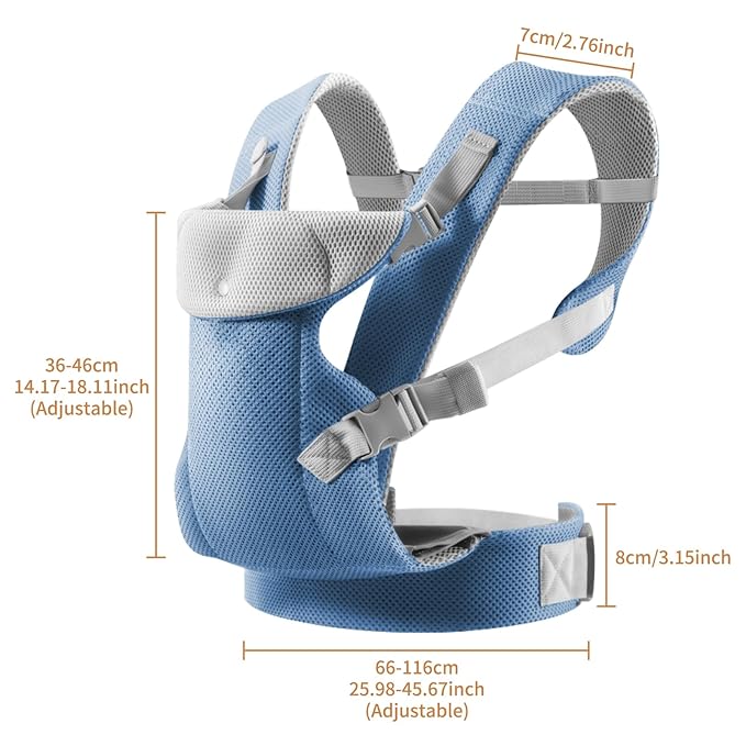 IULONEE Baby Carriers from Newborn with Detachable Bibs Ergonomic Portable Baby Front & Back Backpack Carry Adjustable Toddlers Carrier for Infant Within 33lbs Sky Blue