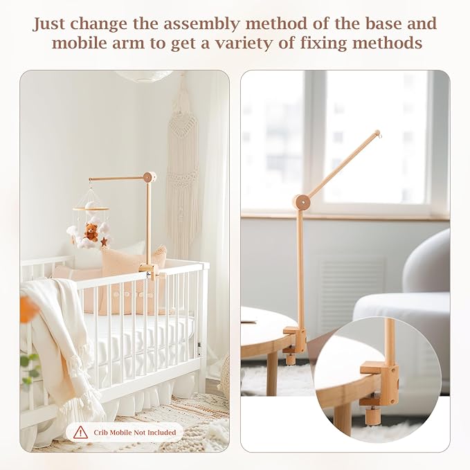 let's make Baby Crib Mobile Arm - Wooden Mobile Arm with Height Adjustable＆360° Rotatable Upgraded Arched Base Nursery Mobile Holder for Crib Mobile Hanger Baby Crib Attachment Nursery Decor