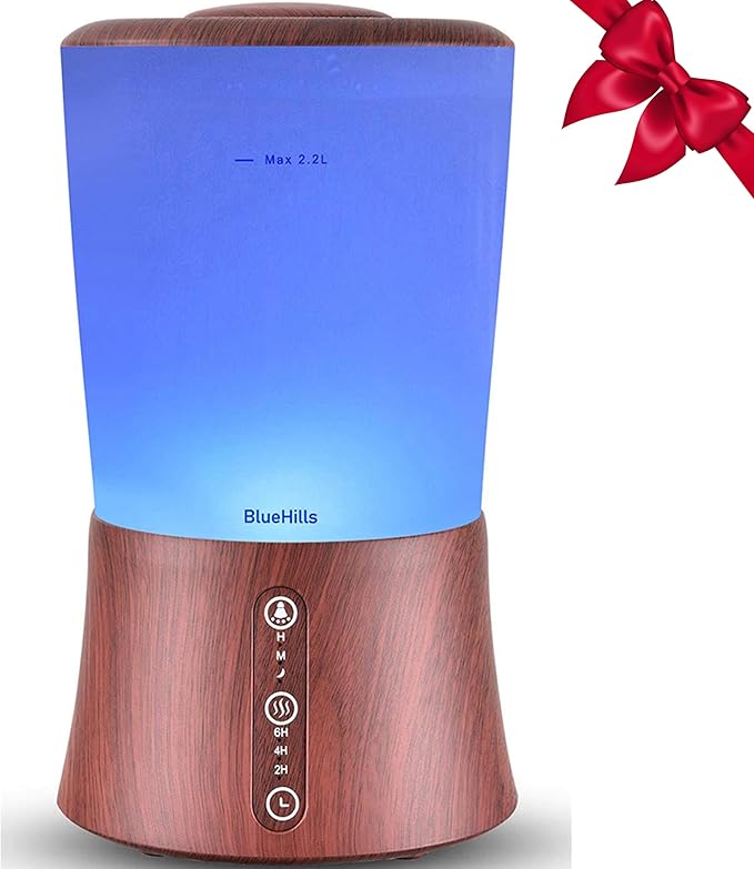 BlueHills Large 2000 ML XL Essential Oil Diffuser Aroma Humidifier 2 Liter Capacity for Big Living Room Home Baby Long Run XL Huge Coverage Area High Mist Timer Large Diffuser Dark Wood Grain 2L S3