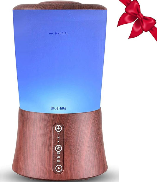 BlueHills Large 2000 ML XL Essential Oil Diffuser Aroma Humidifier 2 Liter Capacity for Big Living Room Home Baby Long Run XL Huge Coverage Area High Mist Timer Large Diffuser Dark Wood Grain 2L S3