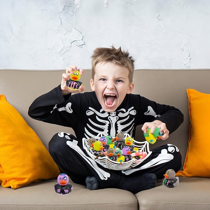25-Pack Halloween Zombie Rubber Duck Toy Duckies for Kids, Bath, Birthday Baby Showers Summer Beach and Pool Activity, 2 Inches