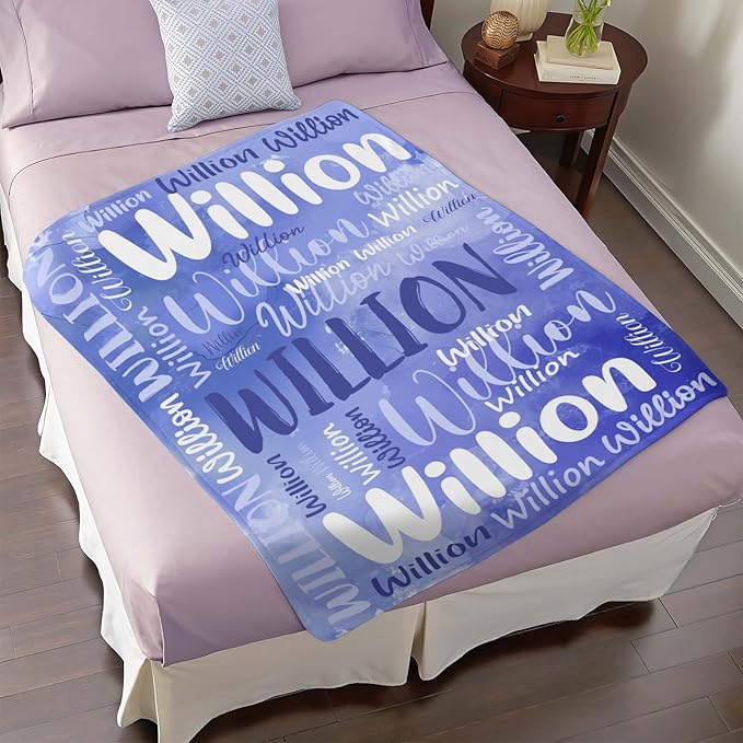 Personalized Custom Baby Blanket with Name for Girls Boys Kids Customized Flannel Blanket for Bed Nursery Room Baby Stroller