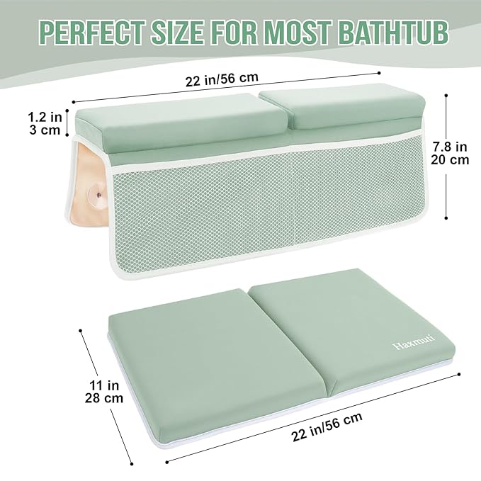 Bath Kneeler and Elbow Rest Pad Set, Thick and Quick Dry Kneeling Pad Support for Knee and Arm, Extra Large Baby Bath Kneeler Pads Bathtub Mat with Toys Organizer for Baby Bath Time, Grey Green