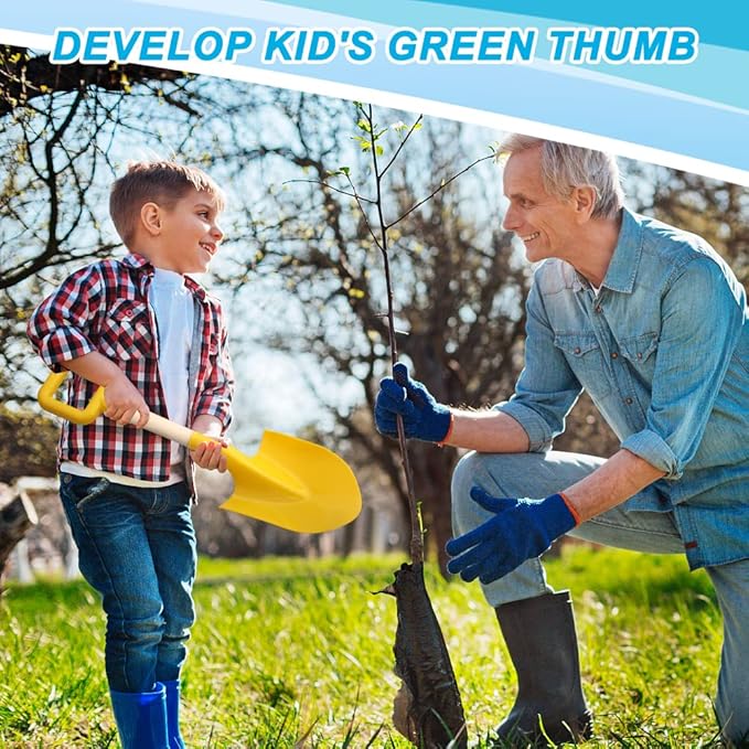 Amarlozn Beach Sand Shovels Toy for Kids, Jumbo Gardening Tool Kit, 16" Sturdy Long Handheld Wooden ABS Plastic Spade Scoop for Sand Snow Digging Planting, Summer Winter Backyard Fun (Purple, Yellow)