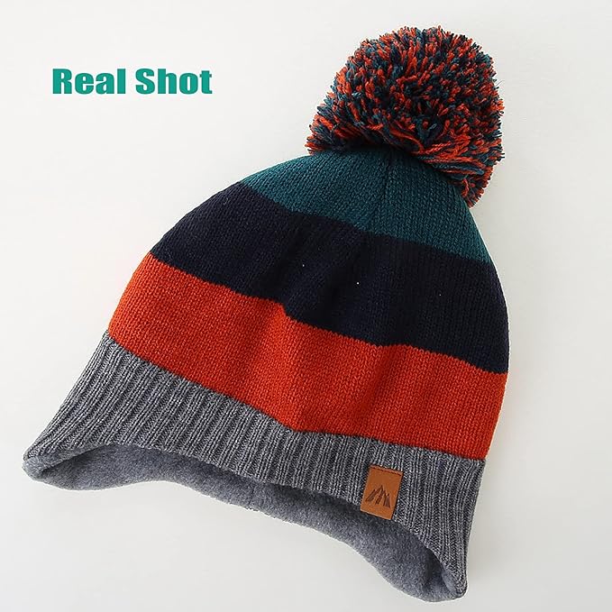 LMLALML Boys Winter Hat Earflap Knitted Beanie for Kids Warm Fleece Lined Thicken Hat for Baby