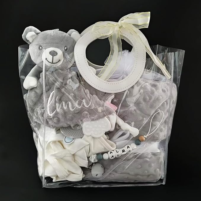 Personalized Baby Blanket, Custom Embroidered Blanket with Name, Newborn Baby Gifts, Customized Baby Nursery Bed Blankets, Soft Minky Fleece Crib Blankets for Toddlers, 27 * 35 inch-Grey