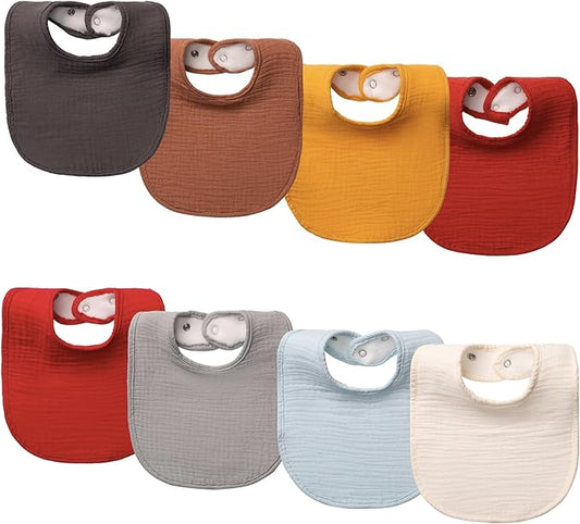 8-Pack Cotton Baby Drool Bibs - Quick-Dry Absorbent Bandana Bibs, Adjustable Snaps for Newborn to 24M