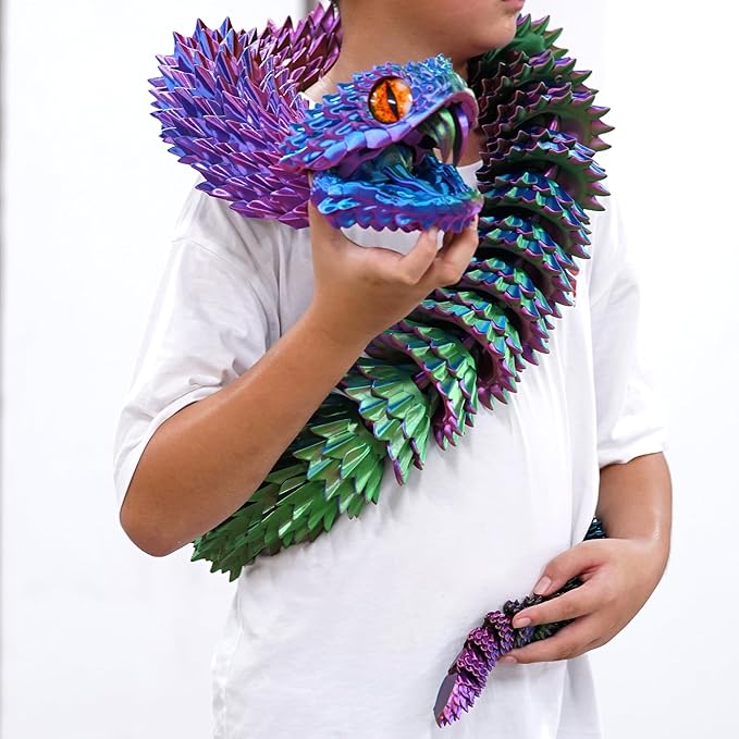 47.5inch Super Large 3D Printed Snake Models,Movable Teeth,Flexible Joint Animal lacertid Figurines, Stress Relief, Fidget restlessness, ADHD Toys, Surprise Fantasy Gifts (RGB/79inch)