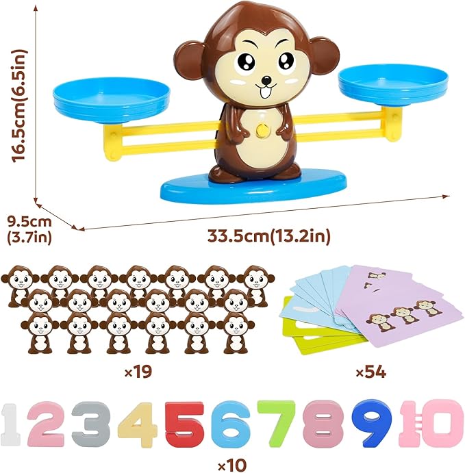 BAKAM Monkey Balance Scale Toy, Number Counting Blocks Games, Montessori Math Games for Kids 5-7, Preschool Kindergarten Learning Activities, STEM Educational Toys for 3+ Year Old