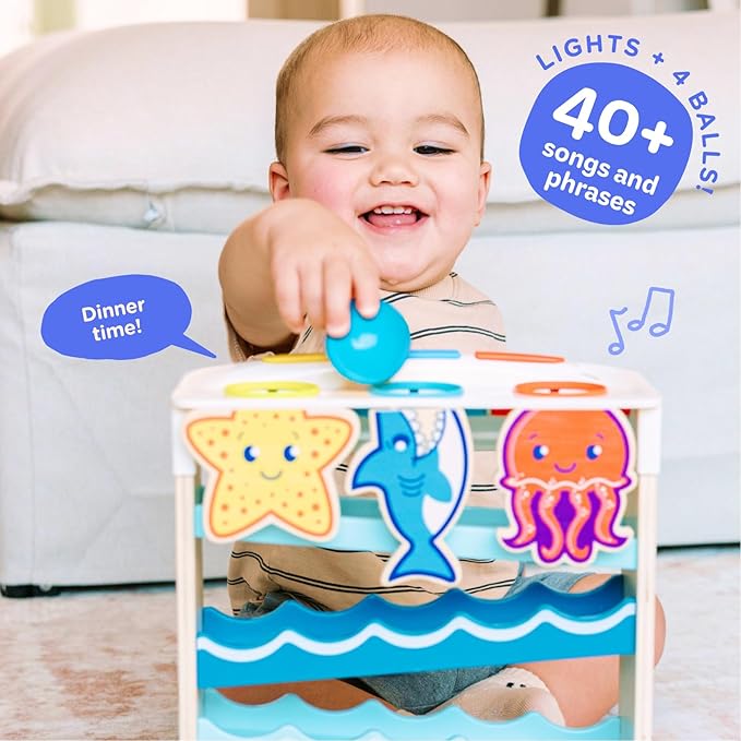 Move2Play, Wooden Ocean Friends, Interactive Toy for 1+ Year Olds, 6 to 12 Months, Baby Toy, 1 Year Old Birthday Gift for Girls, 9-12 Months, 6 7 8 9 10 12+ Months