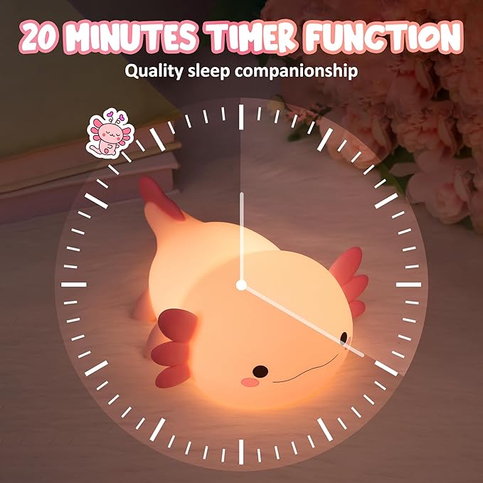 Lampeez Axolotl Gifts, Cute Axolotl Night Light, Soft Silicone Lamp Nursery Nightlight LED Touch Light, Bedroom Decor as Xmas Birthday Gift for Boys Girls