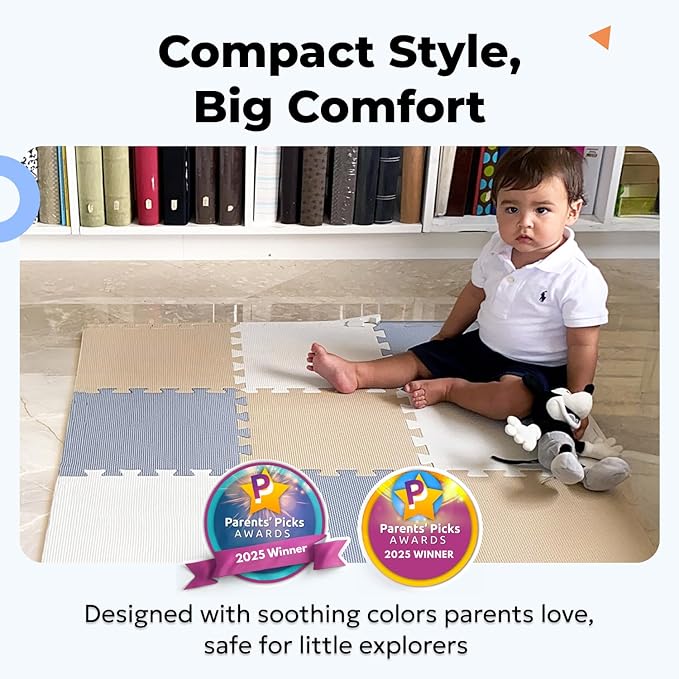 MioTetto Baby Play Mat, Comfortable Tummy Time Mat – Portable Foam Floor Tiles, Safe baby mat for floor for Crawling & Development, Soft play mat for babies 0-6 months, Stylish interlocking foam tiles