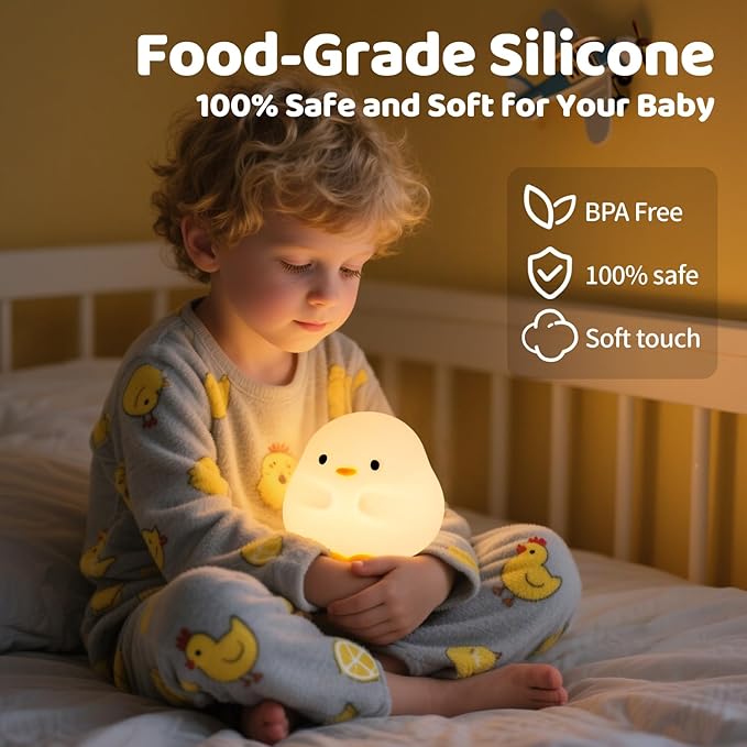 Duck Silicone Night Light for Kids - Color Changing LED Lamp with Soft Touch, USB Rechargeable & Long Battery - Cute Touch Control Duck Light for Kids Room & Birthday Gifts