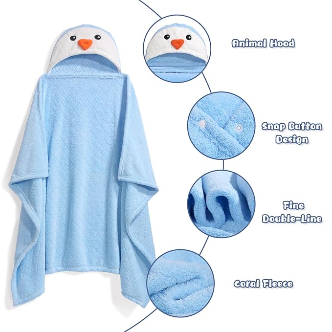 Baby Towels with Hood 0-5 Years, 2 Pack Coral Fleece Large Size 50 in*32 in Toddler Bath Towel, Ultra Absorbent Thick Soft for for Baby Kids Chirdern, Blue&Grey Set