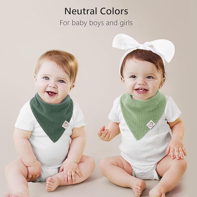 Bearmoss Muslin Baby Bibs 8 Pack Soft Bandana Bibs for Drooling & Teething, Absorbent Burp Cloths with Adjustable Snaps