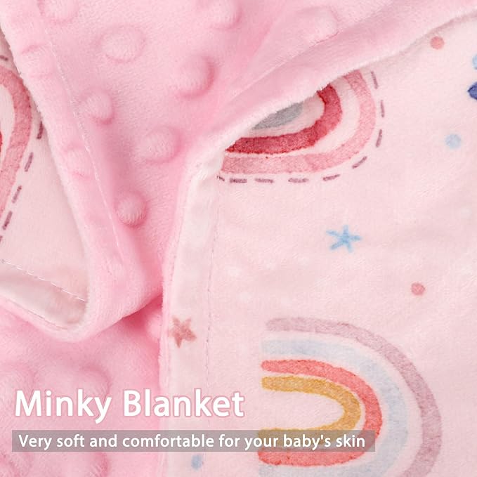 Super Soft Minky Toddler Blanket 30x40 Inches, Double Layer, Dotted Backing, Floral Baby Crib Blanket for Nursery, Car Seat, Pet, Rainbow