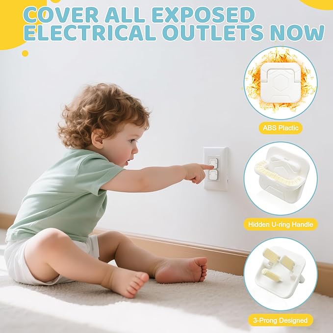 4our Kiddies 56 Pack Baby Proofing Kit, 6 Child Proof Cabinet Locks, 32 Outlet Covers, 6 Anti-Tip Furniture Anchors and 12 Corner Protectors, Child Safety Essentials to Protect Kids at Home