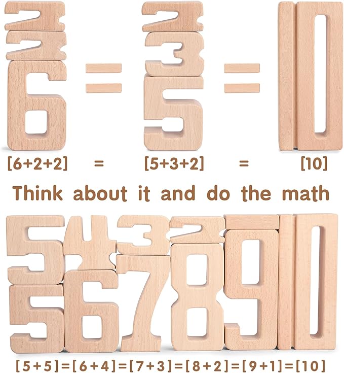 Wooden Number Building Blocks, Large Digit Blocks 1-10, 32 Pcs Math Blocks Number Toys for Kids, Educational Blocks for Toddlers, Toys to Learn Numbers for 3 Year Olds +