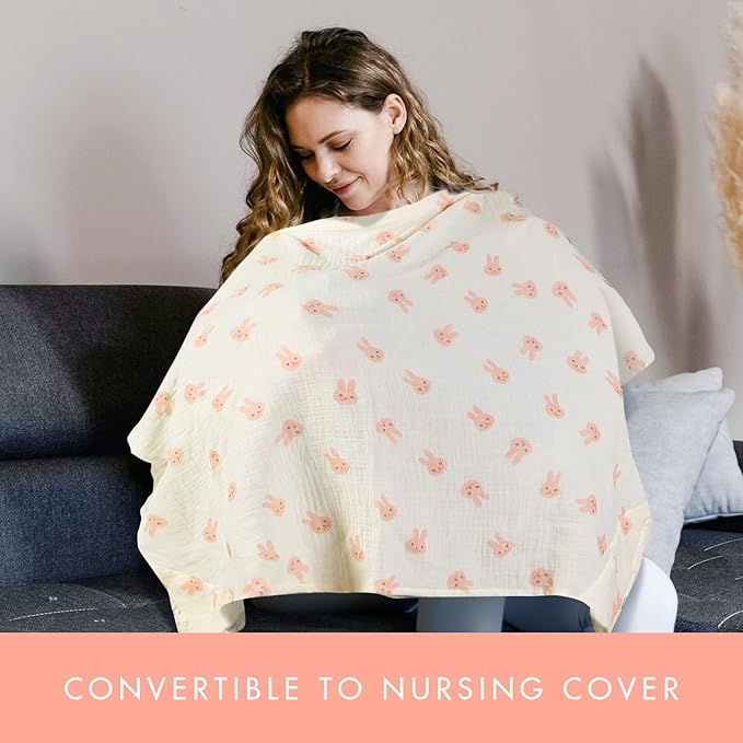2-Pack Nursing Covers for Breastfeeding - Lightweight, Breathable Baby Breastfeeding Covers with Arch Neckline & Adjustable Straps, Pink & Bunny Design, Privacy Nursing Cover for Women