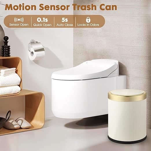 Automatic Motion Sensor Bathroom Trash Can with Lid, 3.7 Gallon Touchless Trash Garbage Bin Large Trash Cans Trashcan -White