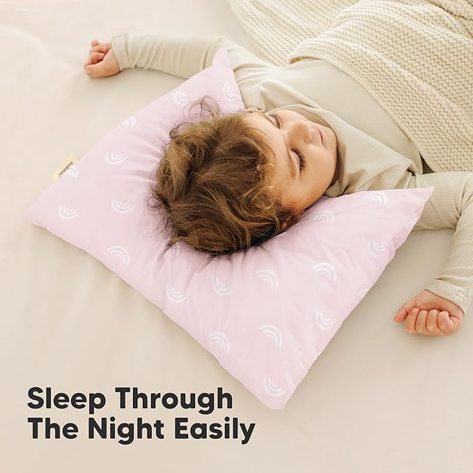 KeaBabies 2-Pack Toddler Pillow 13x18 - Soft Organic Cotton Kids Travel Bed Pillows for Sleeping, School, Nap, Machine Washable, Toddlers 2 to 5, Pillowcase Sold Separately (Pastel Rainbow)