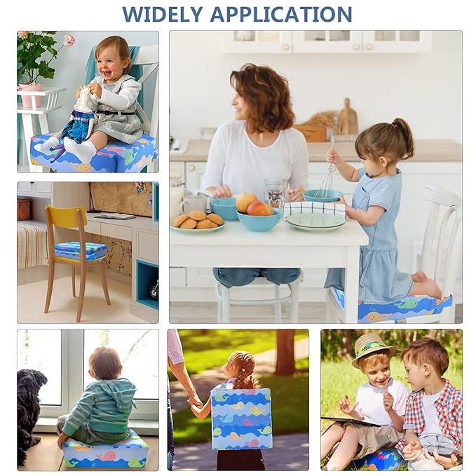 Toddler Booster Seat for Dining Table, 4inch Toddler Cushion, Portable Booster Seats Baby, Adjustable Kids Chair Heightening Booster, Washable Chair Seat Pad Mat for Kids. (Blue)