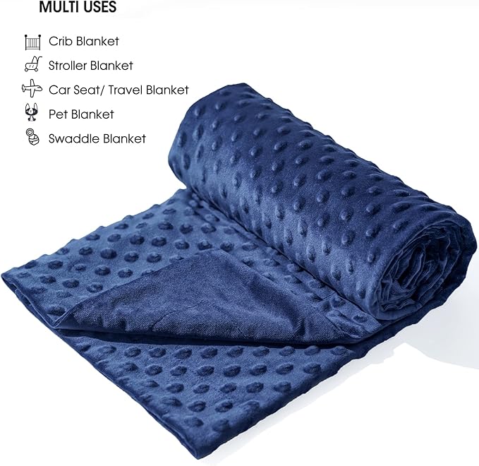 david's kids Micro Fleece Minky Baby Blanket for Boys Girls Neutral with Double Layer and Soothing Raised Dots, 40x50 Inches Breathable and Soft Lightweight Receiving Blanket for Newborns, Navy Blue