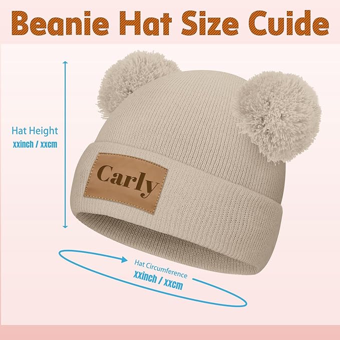 Custom Baby Beanies Personalized Toddler Winter Hats Name Leather Patch Kids Knit Warm Hat for Infant Boys Girls Adult