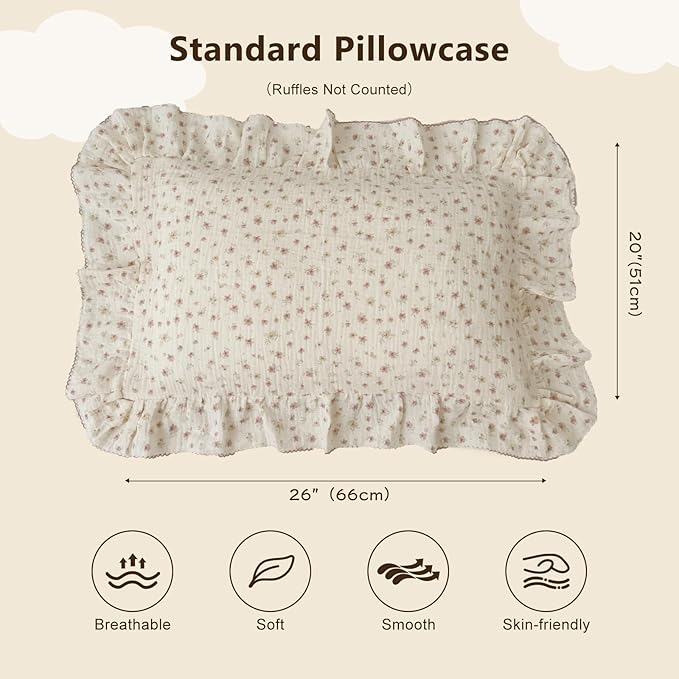 BuLuTu Soft Cotton Kids Pillowcases for Girls Boys, Pink Floral Toddler Pillowcases Standard Size, Cotton Muslin Pillow Protector for Children Bedding Gift, Envelope Closure, 20"x26", 1 pc