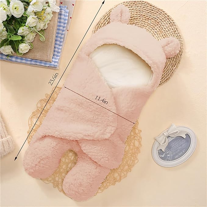 Baby Swaddle Blanket Boys Girls Cute Bear Plush Essential Receiving Blanket Ultra-Soft Newborn Registry Sleeping Wraps for Infant 0-6 Months - Pink