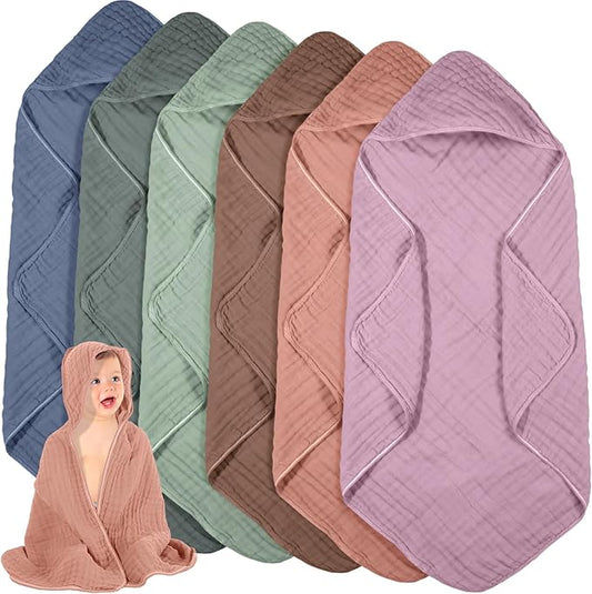 Peryiter 6 Pcs Muslin Hooded Baby Towels, 32"x 32" Cotton Newborn Bath Towel Muslin Infant Baby Blankets Absorbent Unisex Newborn Registry Gift Essentials for Girls Boys (Green and Pink Series)