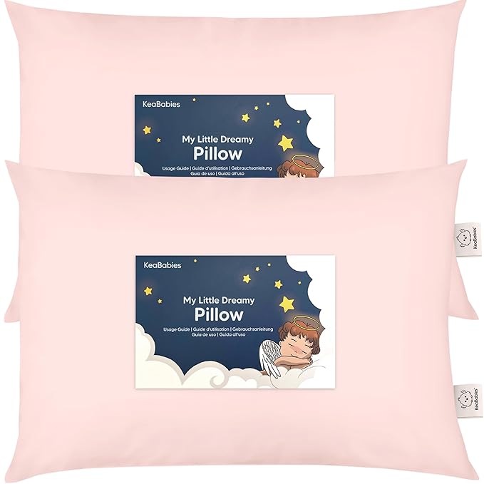 KeaBabies 2-Pack Toddler Pillow 14x20 - Soft Organic Cotton Kids Travel Bed Pillows for Sleeping, School, Nap, Machine Washable, Toddlers 2 to 5, Pillowcase Sold Separately (Mist Pink)