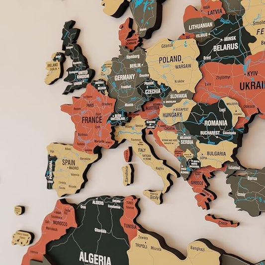 Colorfull Worlds 3D Wooden World Map Wall Art - Premium Multicolored World Travel Map for Wall Decor with Push Pins- Ideal Housewarming Gift & Travel Tracker (XXLarge, Sage)