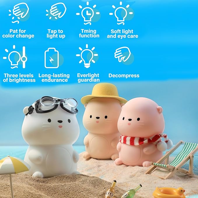 Cute Otter Night Light, LED Squishy Night Lamp, Dimmable Nursery Nightlight for Kids, Rechargeable Timer Touch Lamp, Dorm Decor, Kids Funny Gifts (Otter)