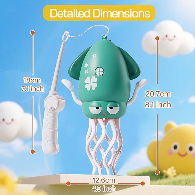 Dancing Octopus Toy Magic Electric Playful Tummy Time Toy, Auto Evasion Crawling Dancing Octopus with Fishing Rod for Baby Toddlers for 3 4 5 6 Year Old Kids Boy Girl Birthday Gifts (Cyan)