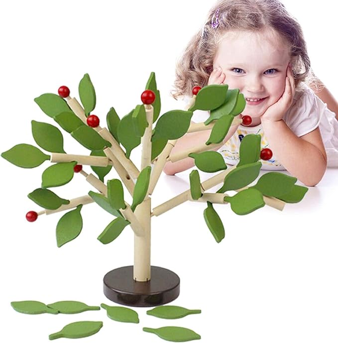 Early Childhood Building Blocks Wooden Assembling Tree Combination Boys and Girls DIY Disassembly Puzzles Educational Toys Home Office Decoration (Green)-3 Yrs+