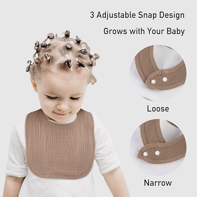 Muslin Baby Drool Bibs for Unisex Boys Girls, 10 Pack Soft Cotton Baby Bib for Teething Drooling, Essentials Shower Gift (10, Brown)