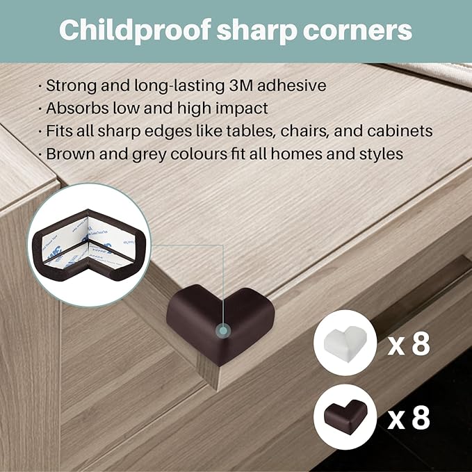 Inaya Complete 50pc Deluxe Baby Proofing Kit - Flexible Hidden Baby Locks for Cabinets and Drawers, Adjustable Child Safety Latches, Corner Guards & Furniture Anchors