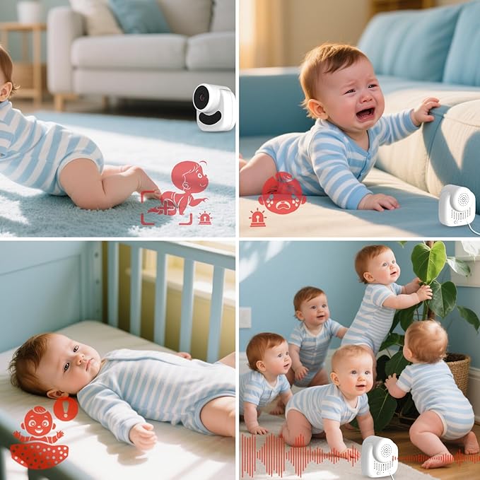 Baby Monitor with Camera and Audio, 2.8" Video Baby Monitor with Secure Transmission No WiFi, Night Vision, Temperature Sensor, Two-Way Talk, Al Off-Lens Detection, Feeding Reminder